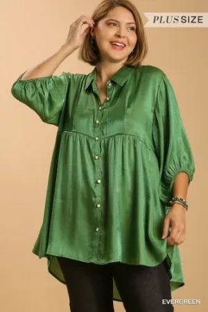 Evergreen Satin 3/4 Sleeve Back Tiered Dress