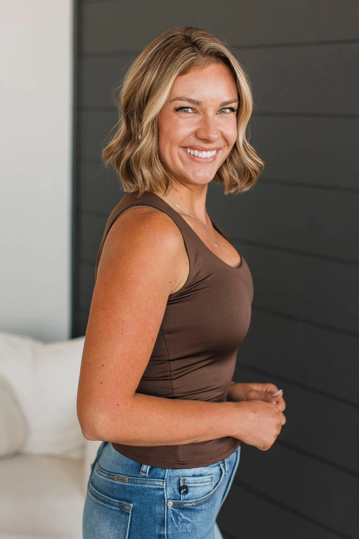 Everything Changes Tank Top- Dark Brown