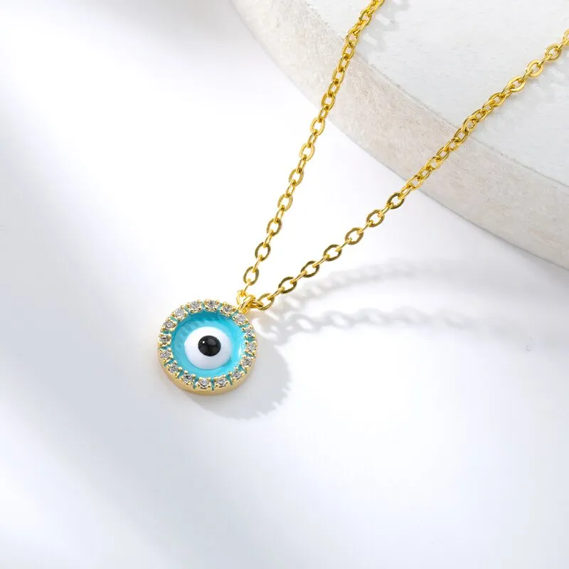 Evil Eye Blue Round Zircon Crystal Turkish Eye Choker Pendant Necklace Jewelry Gift For Women