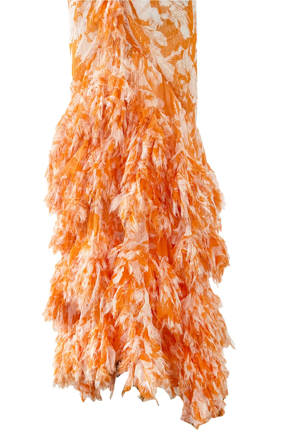 Exceptional Spring 2004 Oscar de la Renta Runway Printed Silk Chiffon Dress w Ruffle Skirt