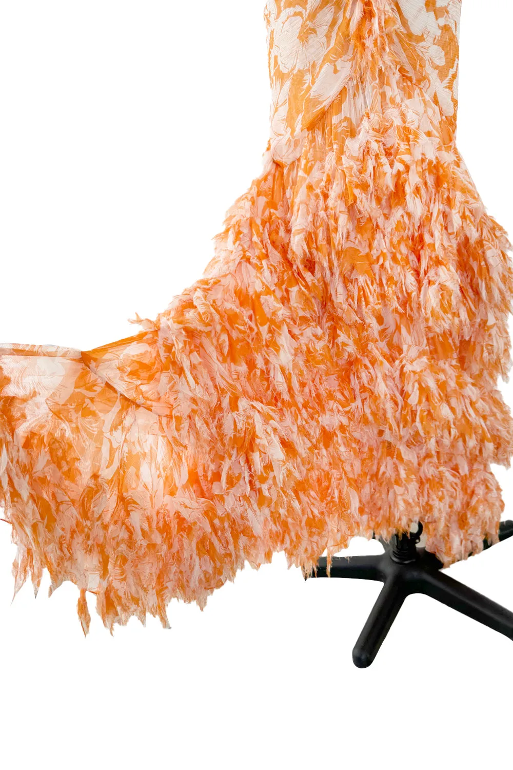 Exceptional Spring 2004 Oscar de la Renta Runway Printed Silk Chiffon Dress w Ruffle Skirt