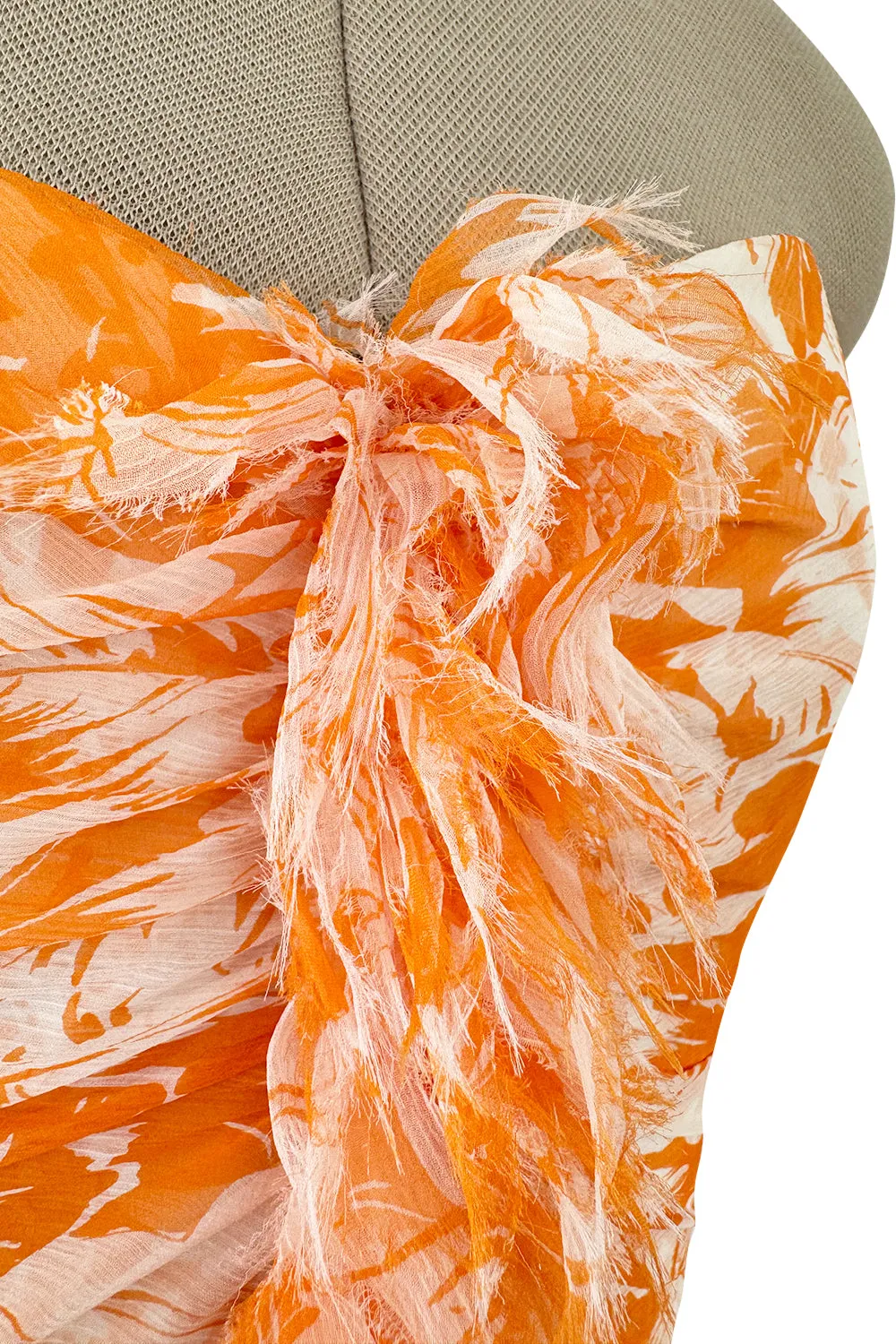 Exceptional Spring 2004 Oscar de la Renta Runway Printed Silk Chiffon Dress w Ruffle Skirt