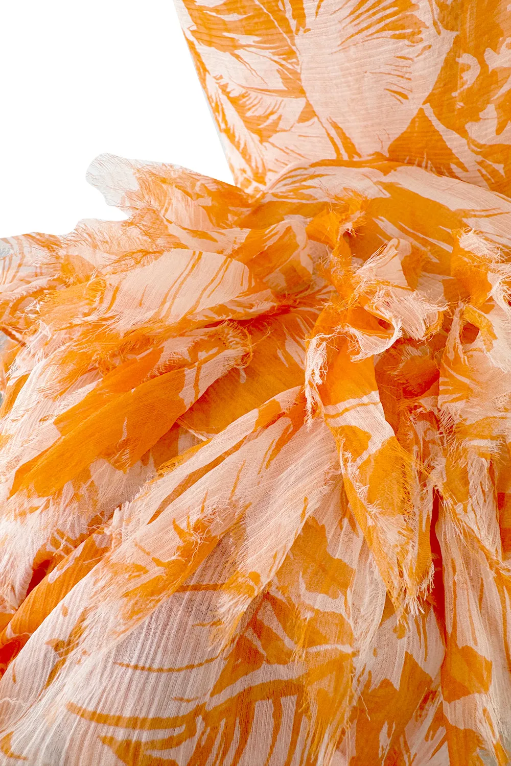 Exceptional Spring 2004 Oscar de la Renta Runway Printed Silk Chiffon Dress w Ruffle Skirt