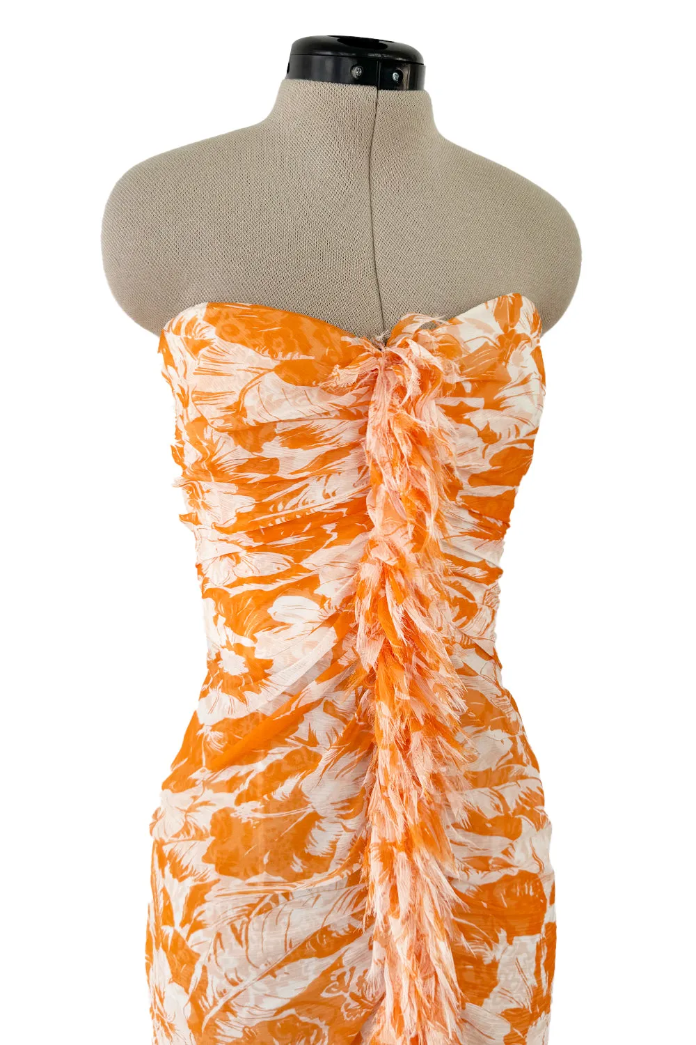 Exceptional Spring 2004 Oscar de la Renta Runway Printed Silk Chiffon Dress w Ruffle Skirt