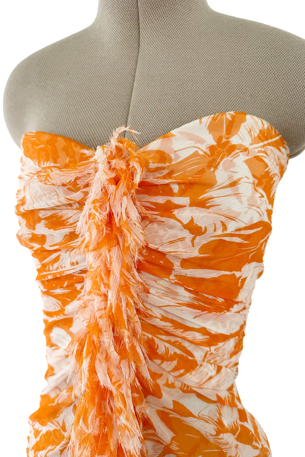 Exceptional Spring 2004 Oscar de la Renta Runway Printed Silk Chiffon Dress w Ruffle Skirt