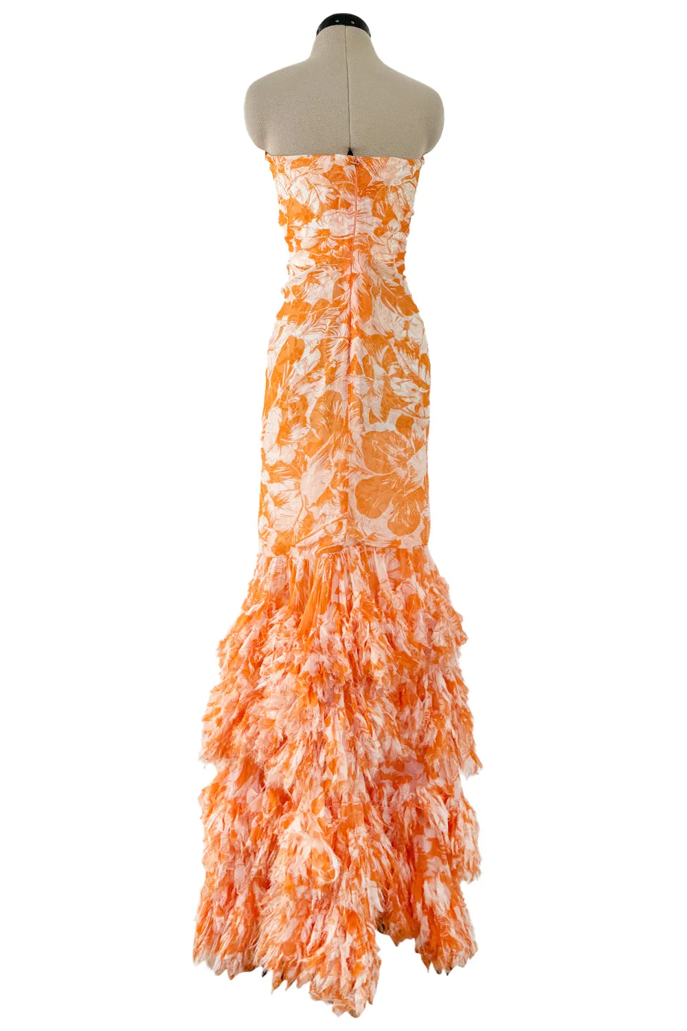 Exceptional Spring 2004 Oscar de la Renta Runway Printed Silk Chiffon Dress w Ruffle Skirt