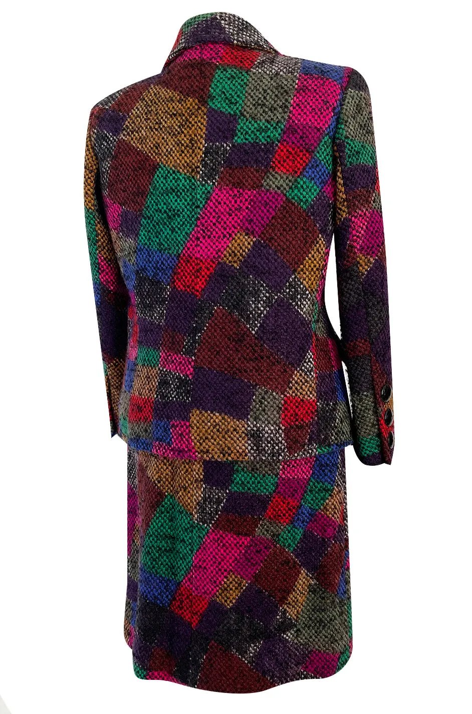 Fall 1991 Ady Couture Lausanne Yves Saint Laurent Haute Couture Copy Wool Patchwork Suit w Silk Top