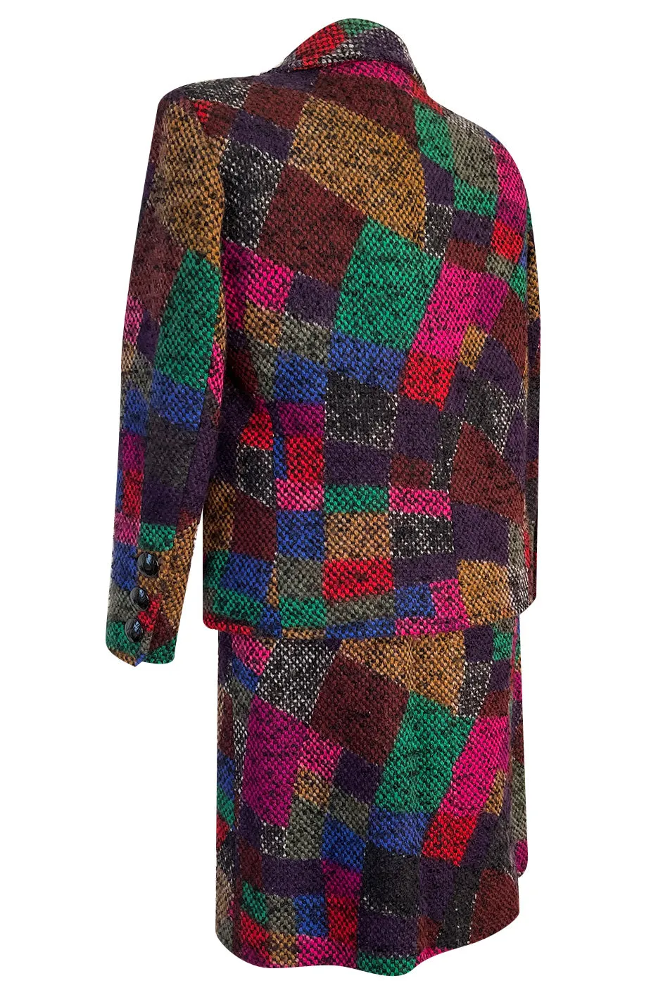 Fall 1991 Ady Couture Lausanne Yves Saint Laurent Haute Couture Copy Wool Patchwork Suit w Silk Top