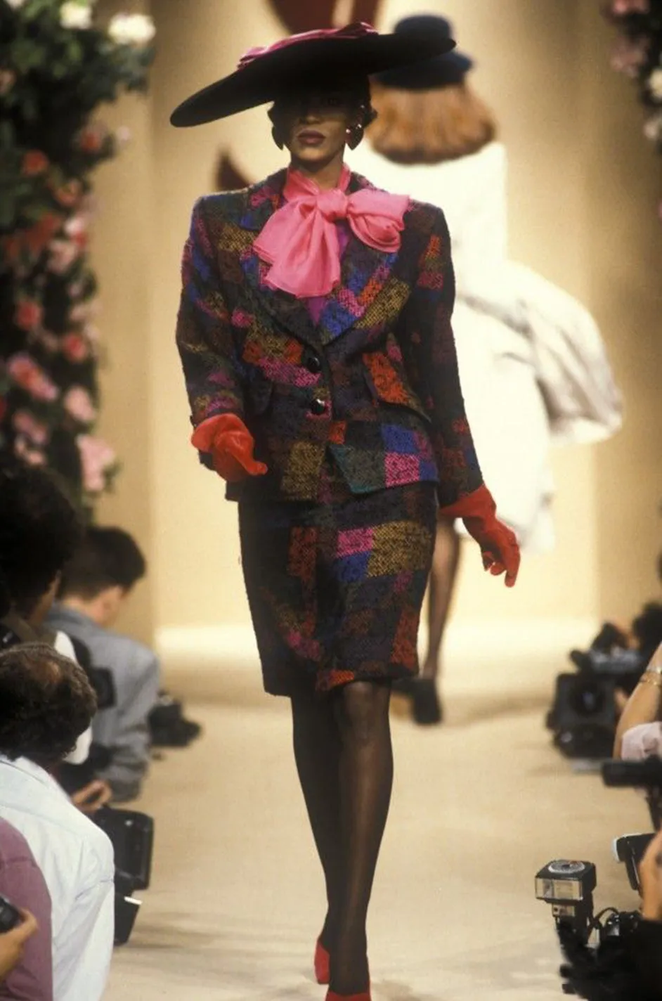 Fall 1991 Ady Couture Lausanne Yves Saint Laurent Haute Couture Copy Wool Patchwork Suit w Silk Top