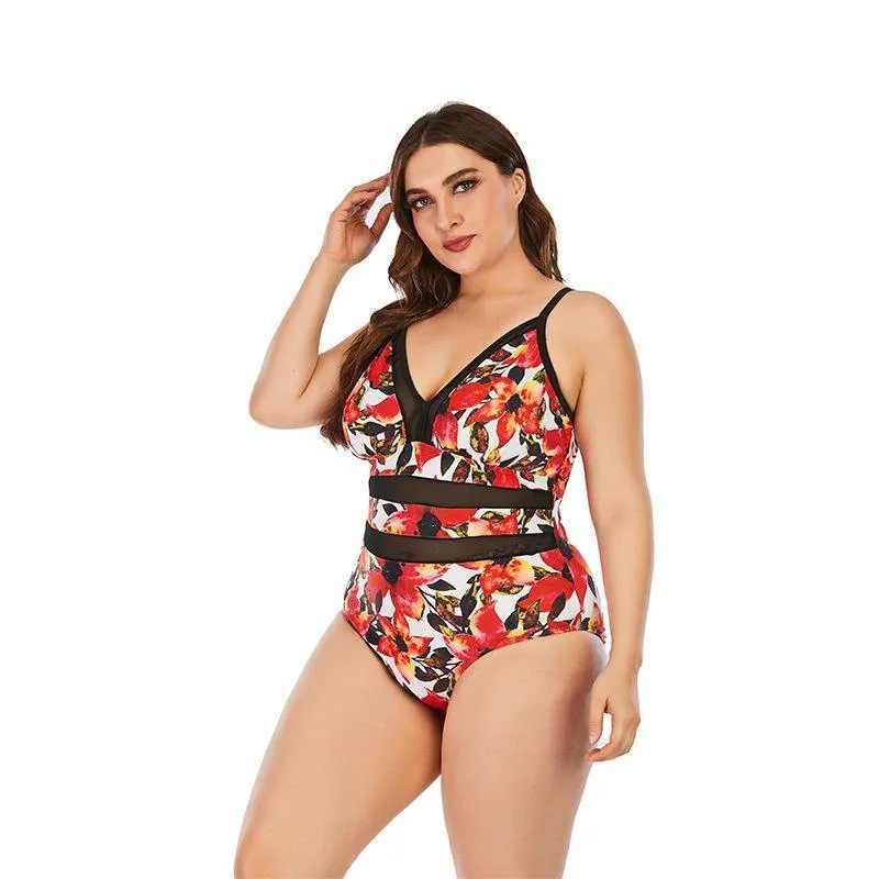 Floral Print Plus Sizes Conserved Swiming Suits