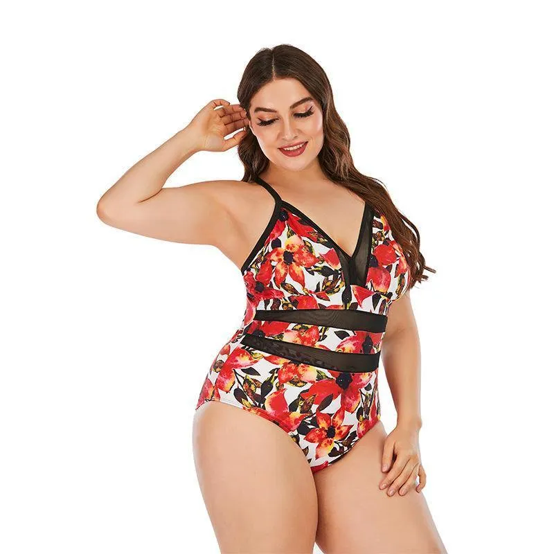 Floral Print Plus Sizes Conserved Swiming Suits