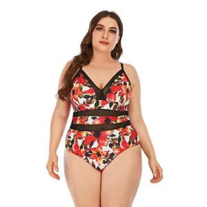 Floral Print Plus Sizes Conserved Swiming Suits