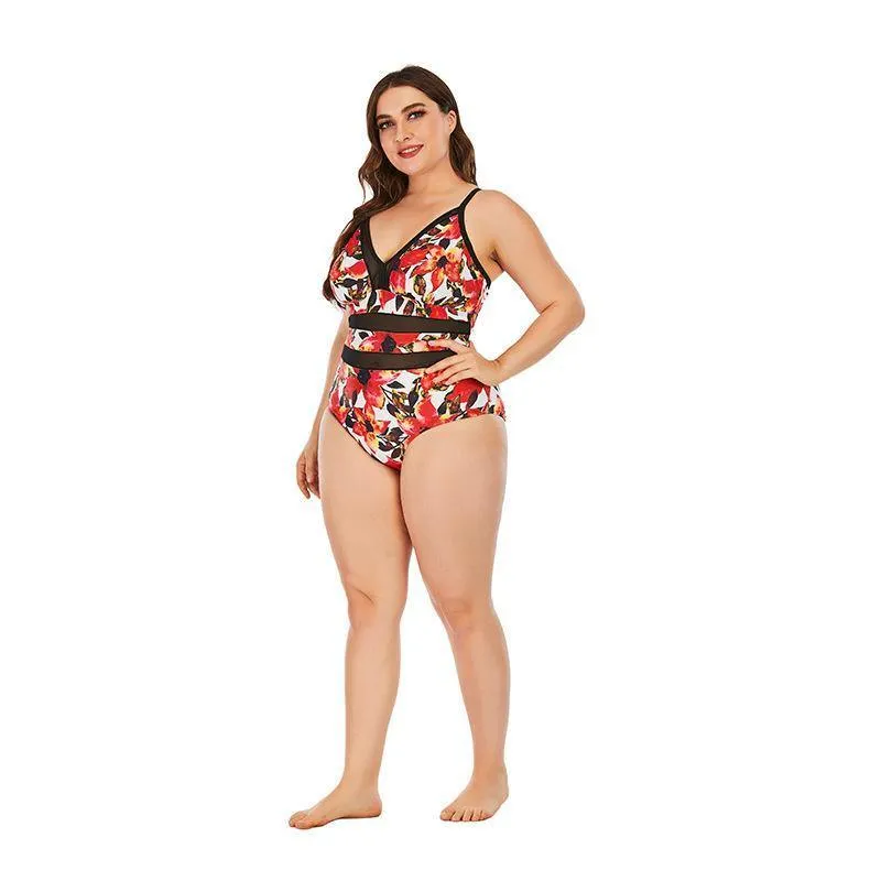 Floral Print Plus Sizes Conserved Swiming Suits