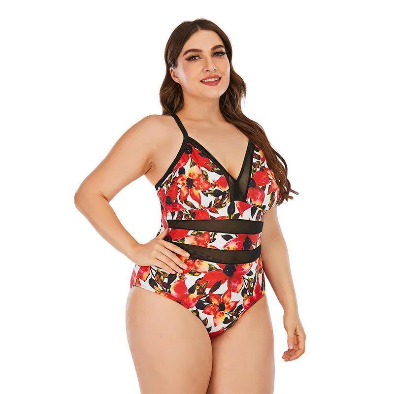Floral Print Plus Sizes Conserved Swiming Suits