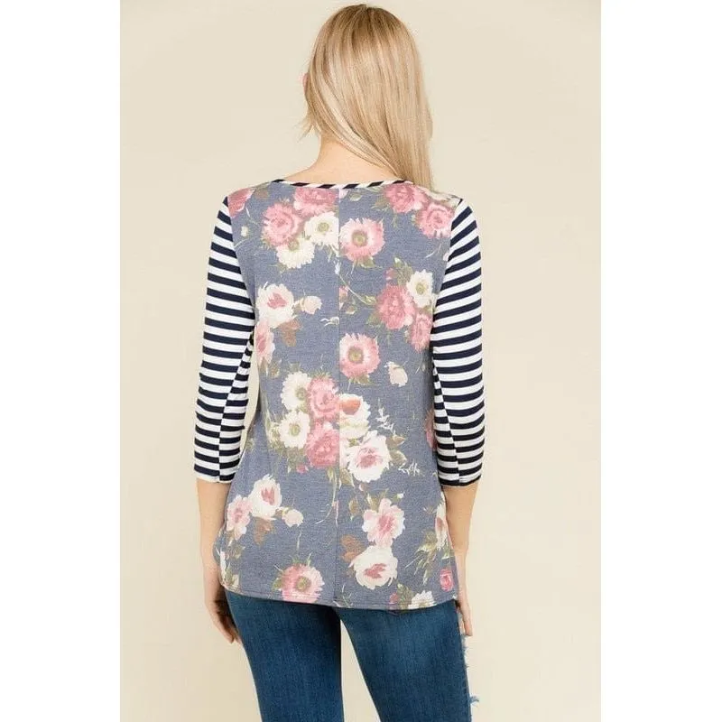 Floral Print Quarter Sleeve