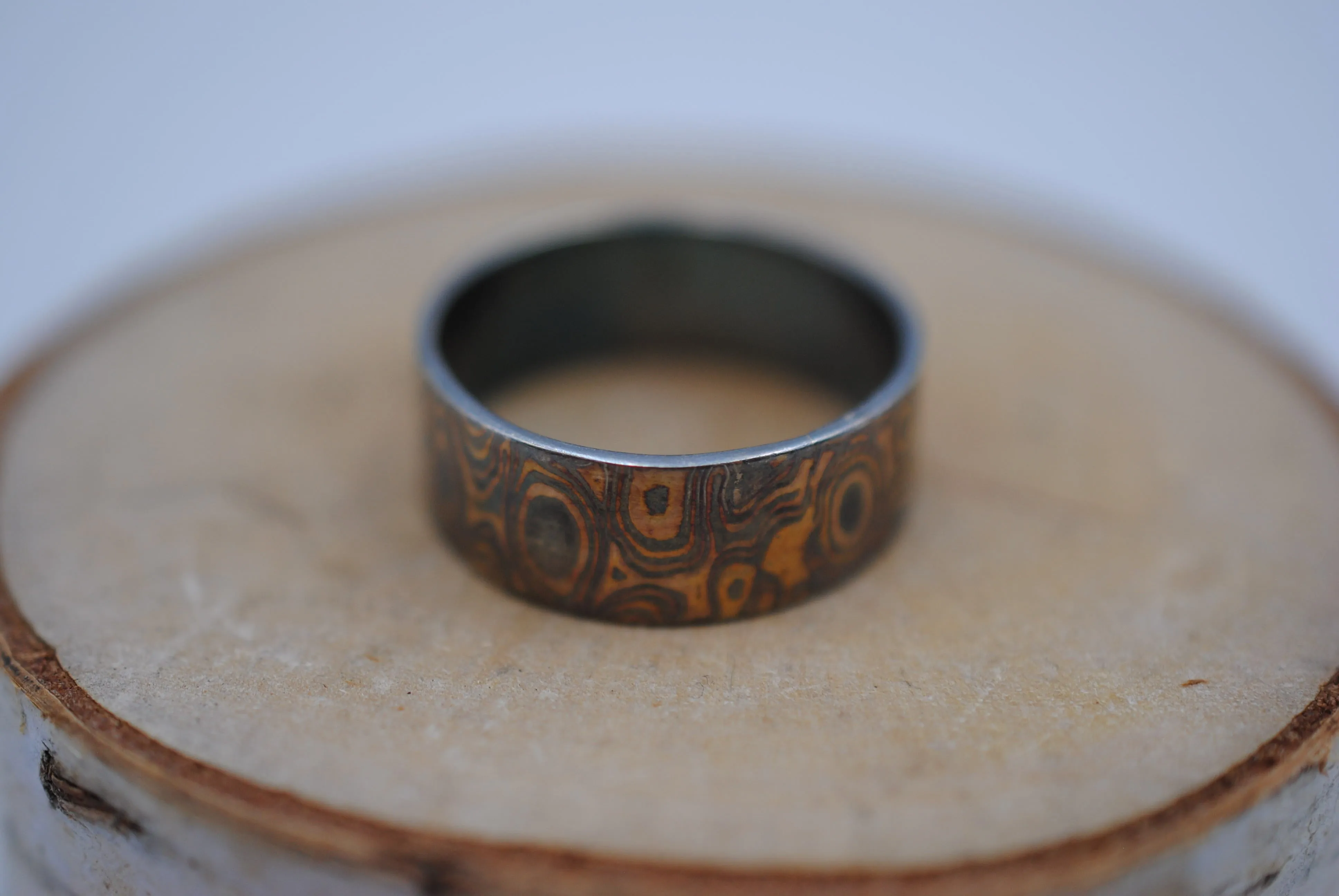 Four Tone Gold Patina Mokume Gane Mens Band
