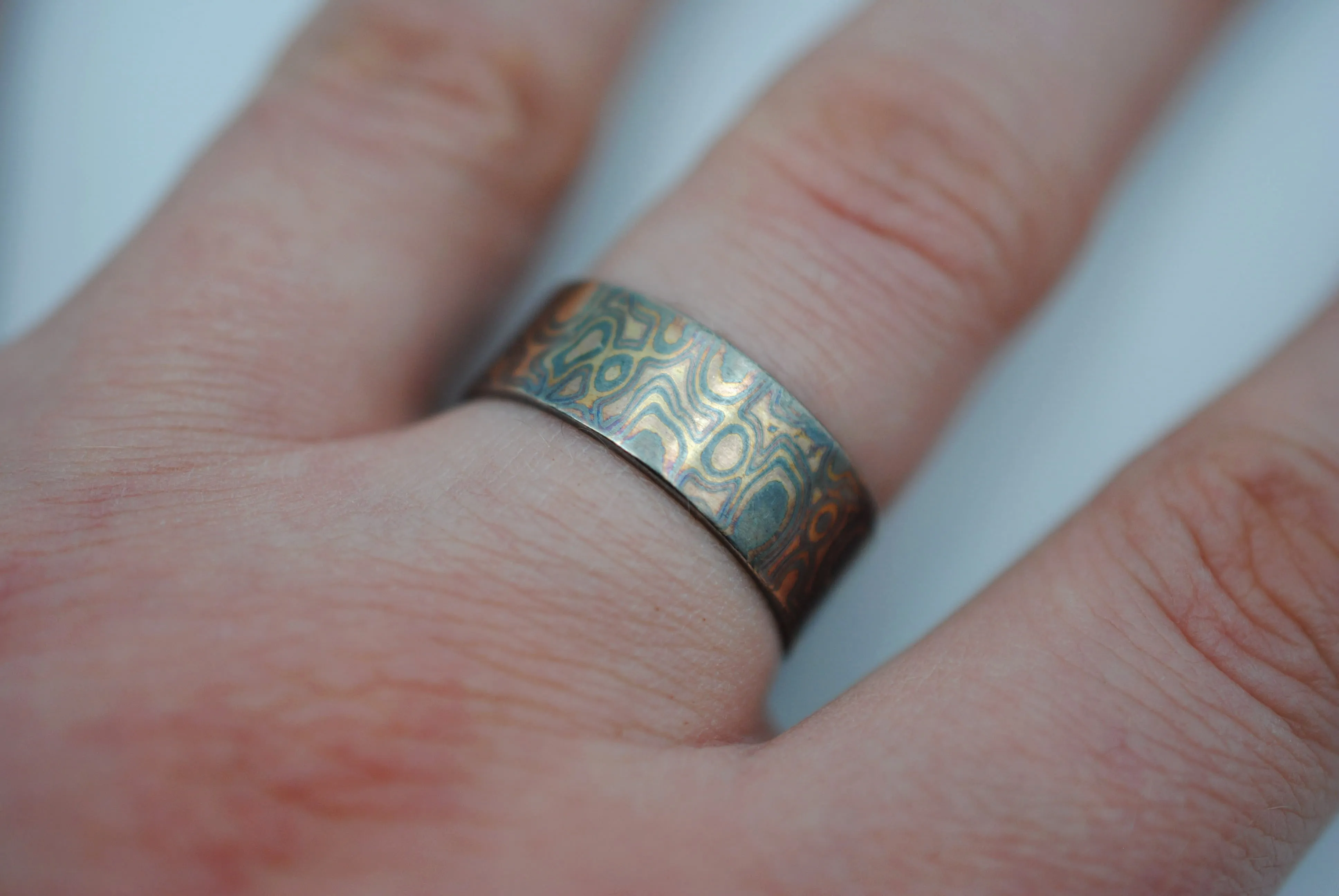 Four Tone Gold Patina Mokume Gane Mens Band