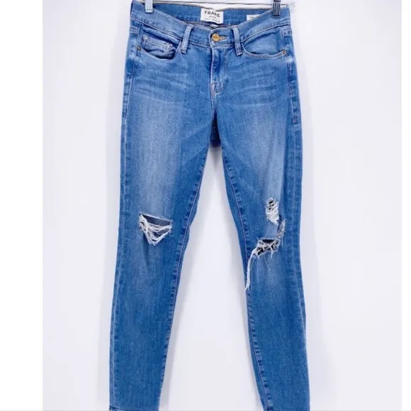 Frame Denim Le Skinny Distressed Ripped Jeans Size 25 Light Wash Laurel