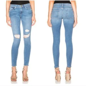 Frame Denim Le Skinny Distressed Ripped Jeans Size 25 Light Wash Laurel
