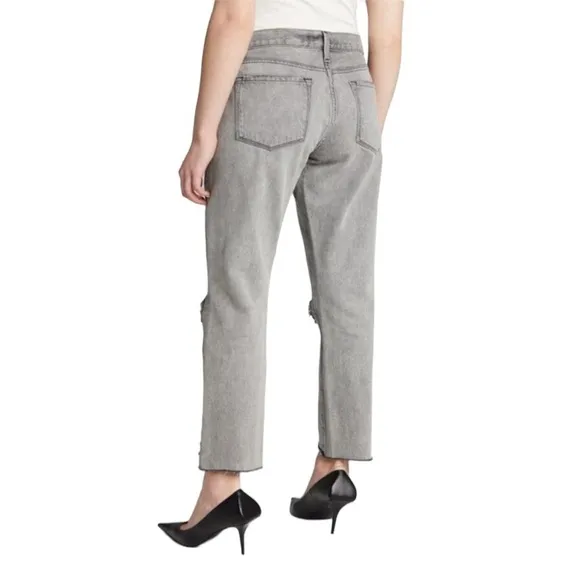 Frame Le Garçon Crop Monsoon Rips Gray Mid Rise Distressed Denim Jeans Size 30