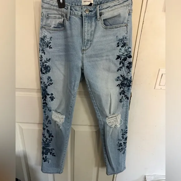 Free People Driftwood Gizelle Distressed Jeans Denim 27 Embroidered Boho $178