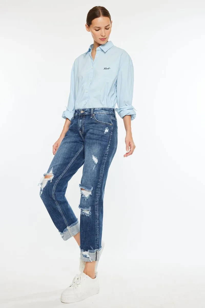 Girl Don't Do It Distressed Boyfriend Fit KanCan Jeans