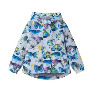 Girls Butterfly Print Double Layer Fleece Lining Jackets - Blue