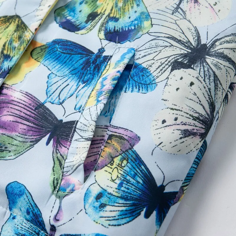 Girls Butterfly Print Double Layer Fleece Lining Jackets - Blue