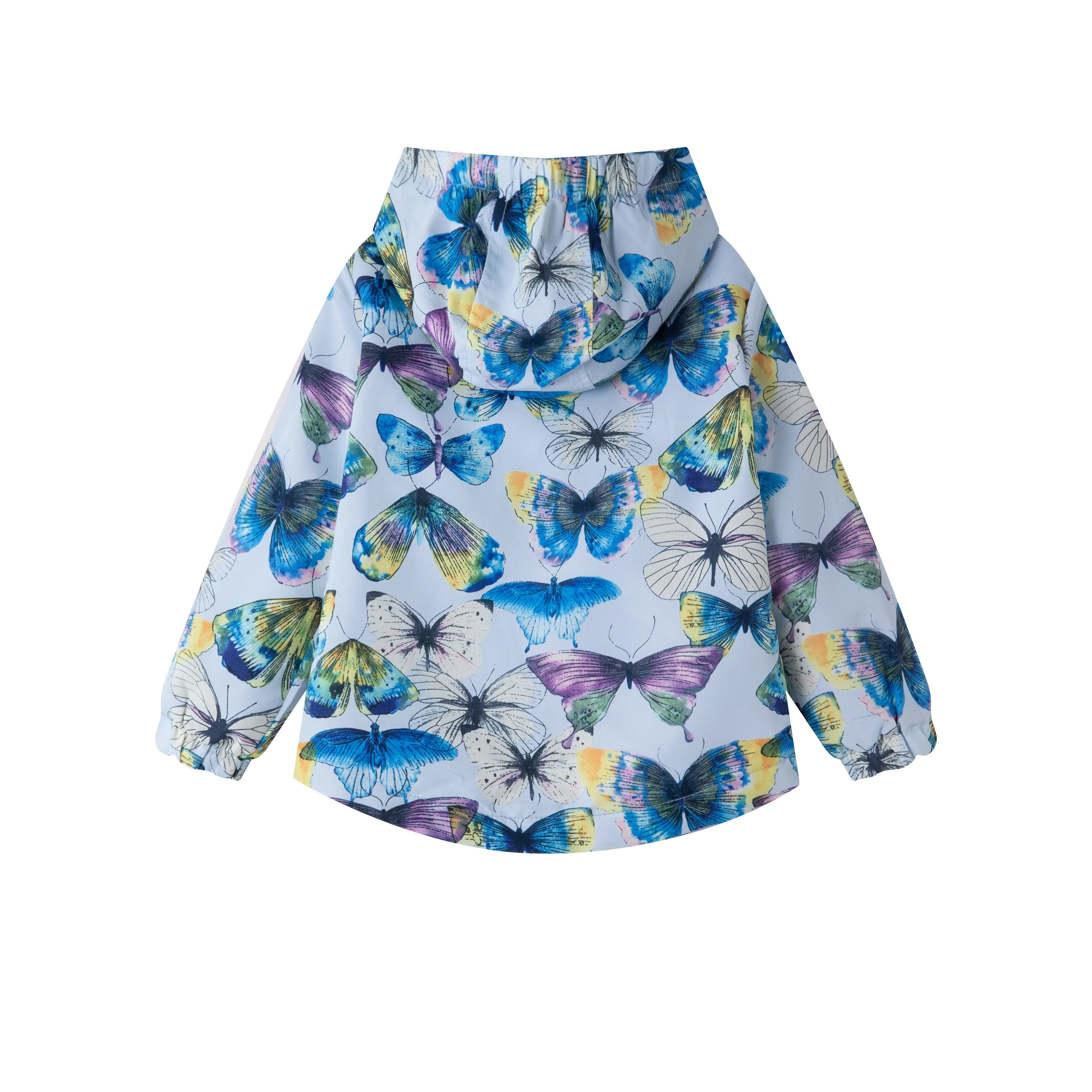 Girls Butterfly Print Double Layer Fleece Lining Jackets - Blue