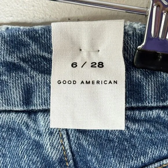 Good American Good 90's Slim Distressed High Rise Straight Leg Indigo061 6 NWT