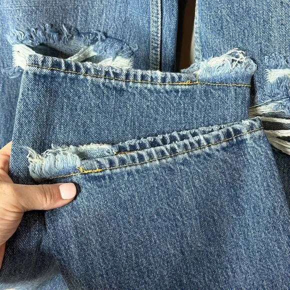 Good American Good 90's Slim Distressed High Rise Straight Leg Indigo061 6 NWT