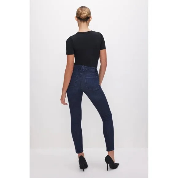 Good American Good Legs Crop Ankle Jeans Dark Wash Blue375 25 0