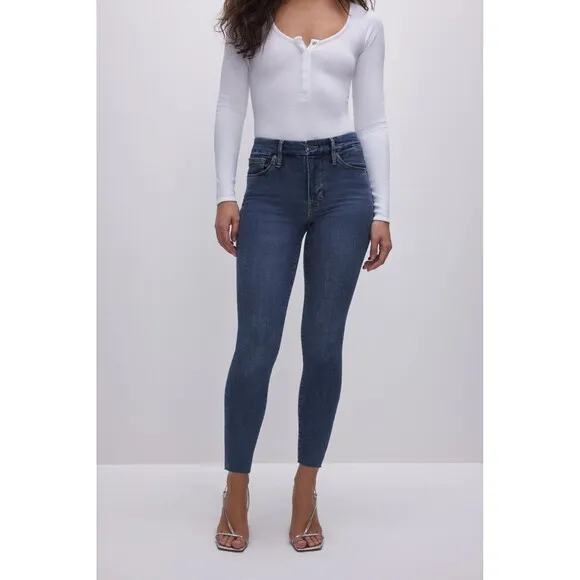 Good American Good Legs Crop Ankle Jeans Dark Wash Blue375 25 0