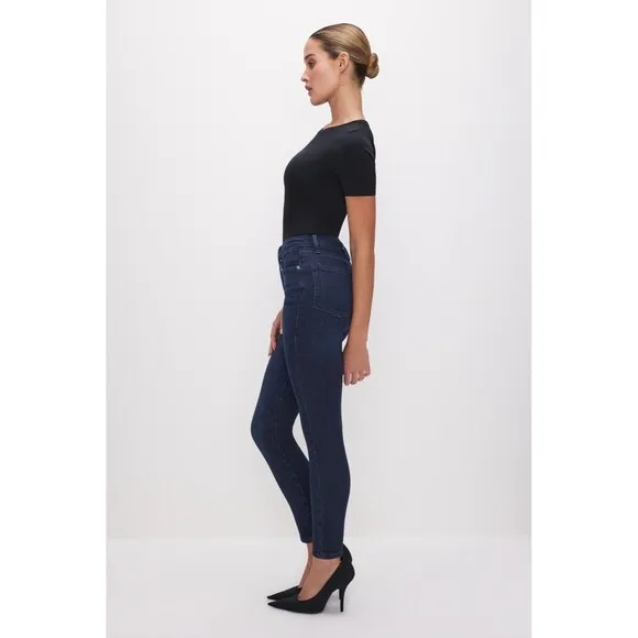 Good American Good Legs Crop Ankle Jeans Dark Wash Blue375 25 0