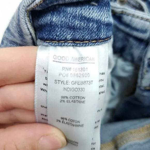 GOOD AMERICAN Good Legs High Rise Flare Raw Hem Distressed Button Fly Jeans