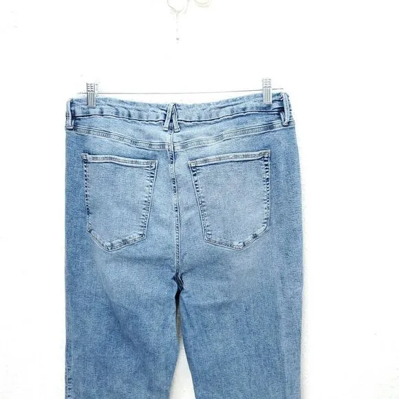 GOOD AMERICAN Good Legs High Rise Flare Raw Hem Distressed Button Fly Jeans