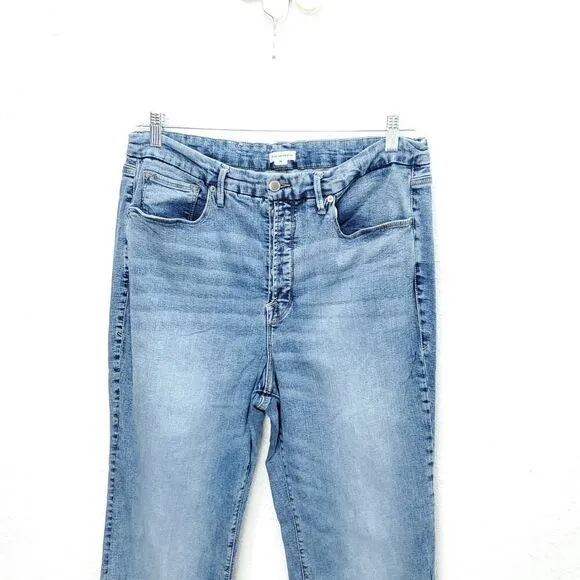 GOOD AMERICAN Good Legs High Rise Flare Raw Hem Distressed Button Fly Jeans