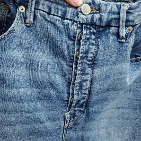 GOOD AMERICAN Good Legs High Rise Flare Raw Hem Distressed Button Fly Jeans