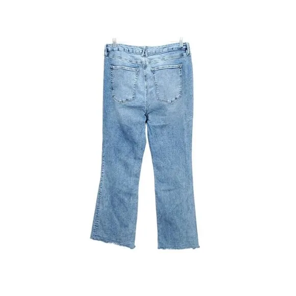 GOOD AMERICAN Good Legs High Rise Flare Raw Hem Distressed Button Fly Jeans