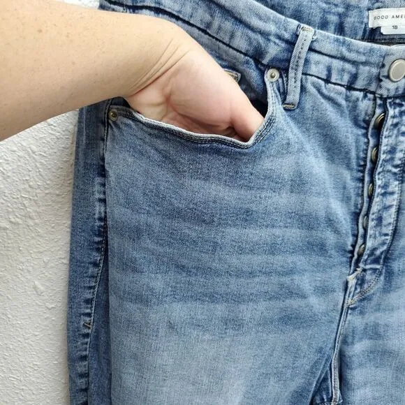 GOOD AMERICAN Good Legs High Rise Flare Raw Hem Distressed Button Fly Jeans