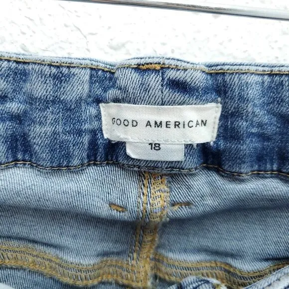 GOOD AMERICAN Good Legs High Rise Flare Raw Hem Distressed Button Fly Jeans