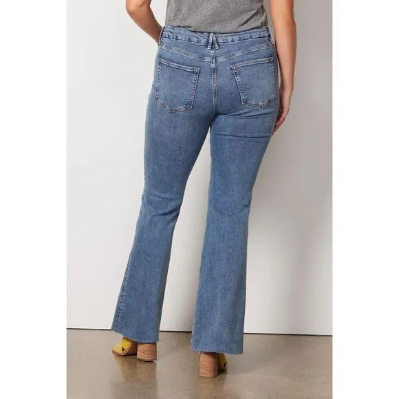 GOOD AMERICAN Good Legs High Rise Flare Raw Hem Distressed Button Fly Jeans