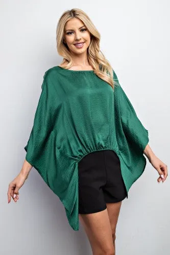 Green Satin High Low Poncho Top