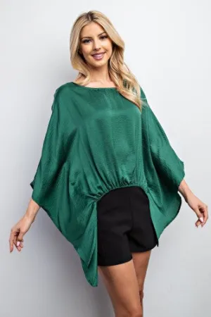 Green Satin High Low Poncho Top