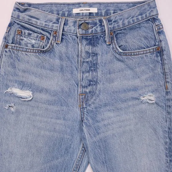 GRLFRND Karolina Distressed Jeans Button Fly High Rise &amp; Split Hems