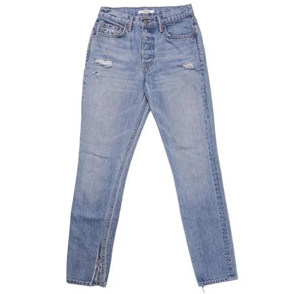 GRLFRND Karolina Distressed Jeans Button Fly High Rise &amp; Split Hems