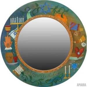 Handmade Large Round Mirror with Judaic Designs - Celebrate Life