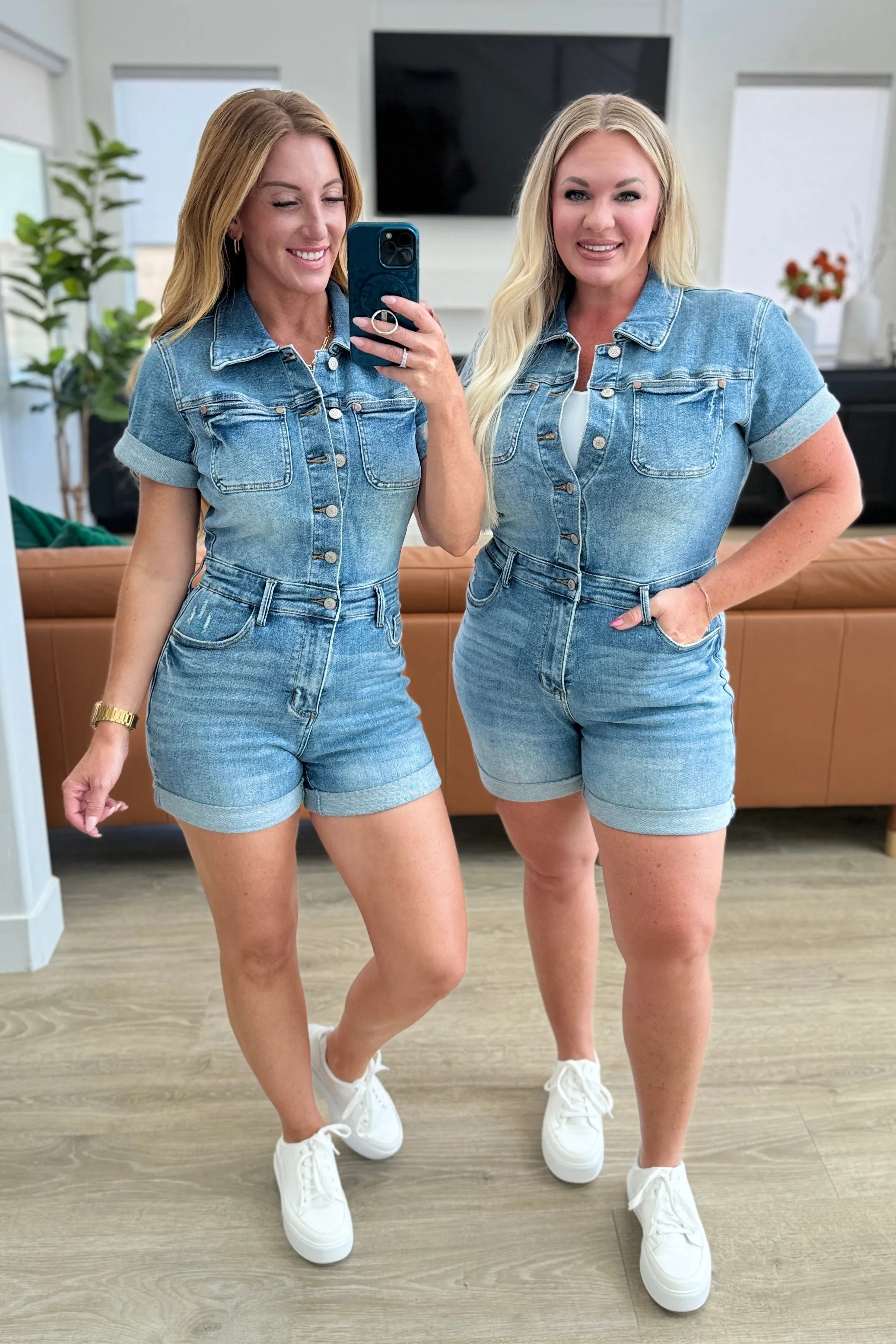 Hazel Blues® |  Delia High Rise Short Sleeve Romper