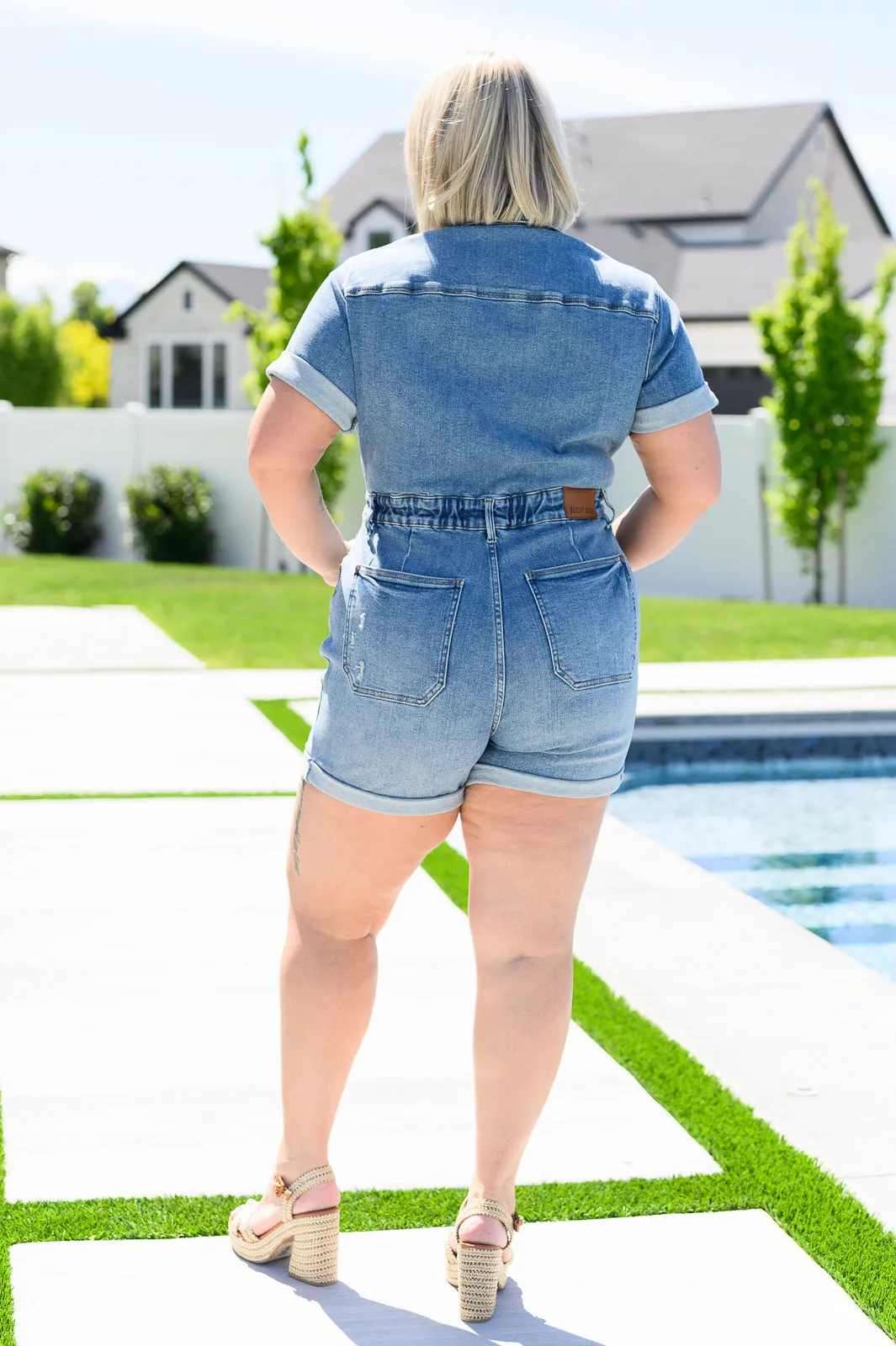 Hazel Blues® |  Delia High Rise Short Sleeve Romper