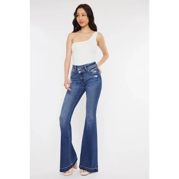 High Rise Cross Over Flare Jeans